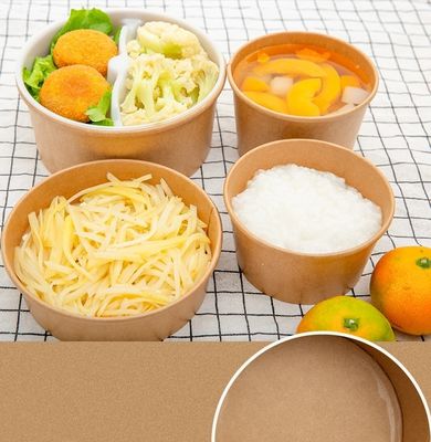 La prenda impermeable biodegradable del cuenco de ensalada de la impresión de encargo disponible cubrió para llevarse los cuencos de papel de Kraft