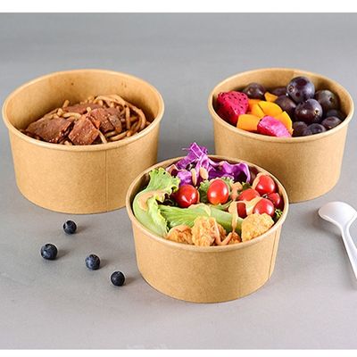 Cuenco de ensalada de papel disponible para llevar de alta calidad de Kraft del cuenco de papel de Brown 500ml Kraft del cuenco de Kraft del envase de comida