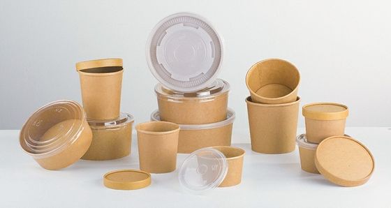 Cuenco disponible biodegradable Microwavable de papel de Kraft con la tapa de Pastic