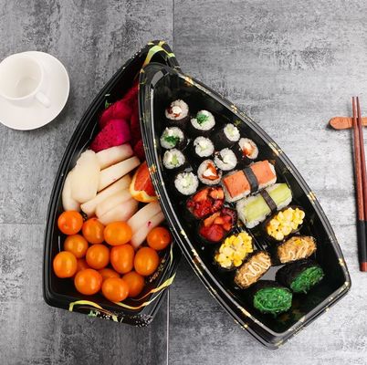 El tipo comida de la nave del color de la variedad platea el sushi apilable Tray Container del barco de la melamina