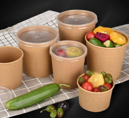 Taza de papel redonda para llevar de papel disponible de la sopa del cuenco de sopa de Brown con las tapas